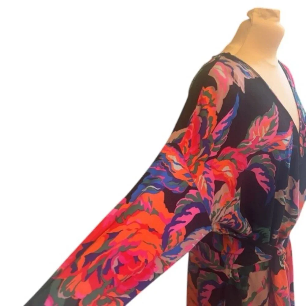 Zara Floral Mini Dress V Neck Tie Back Long Sleeve Size L - Picture 4 of 10